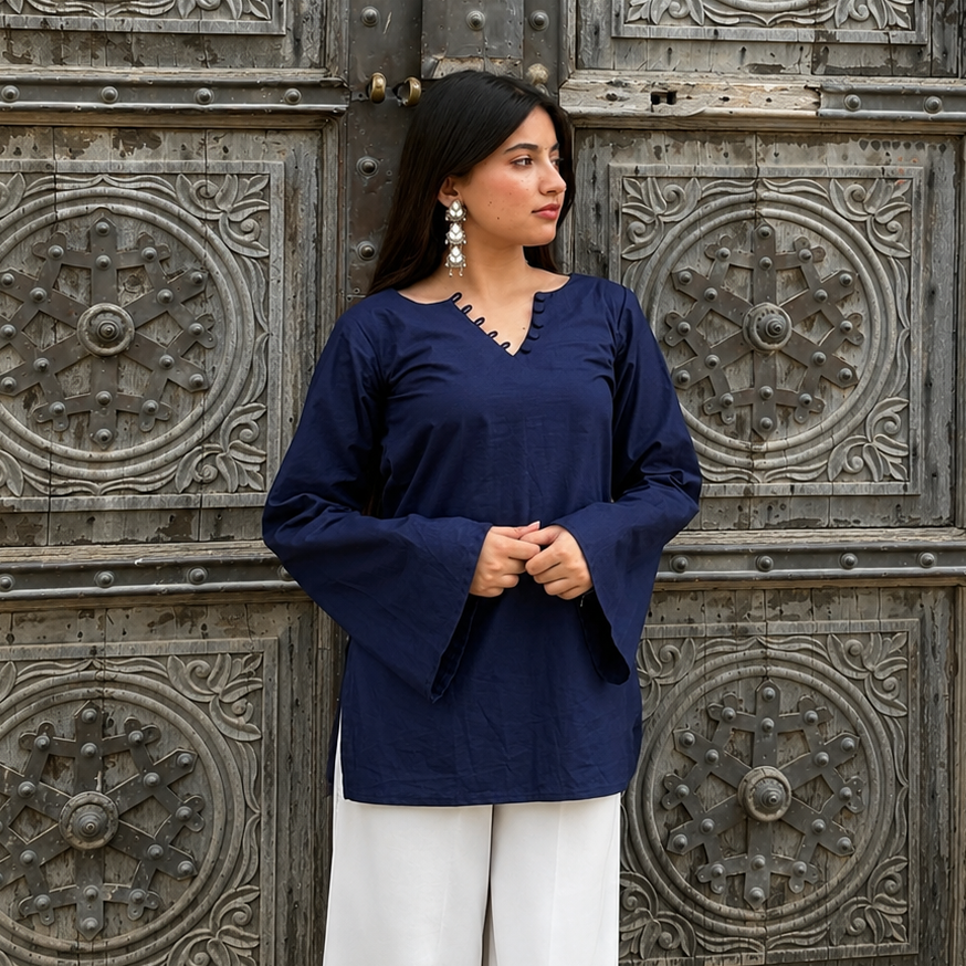 AISH Solid Blue Kurti