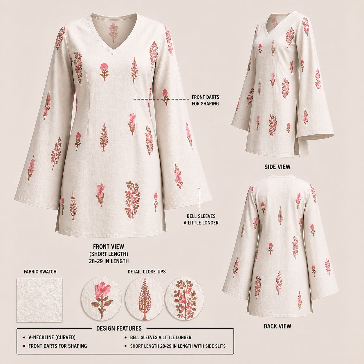 ZEENAT-V NECK KURTI