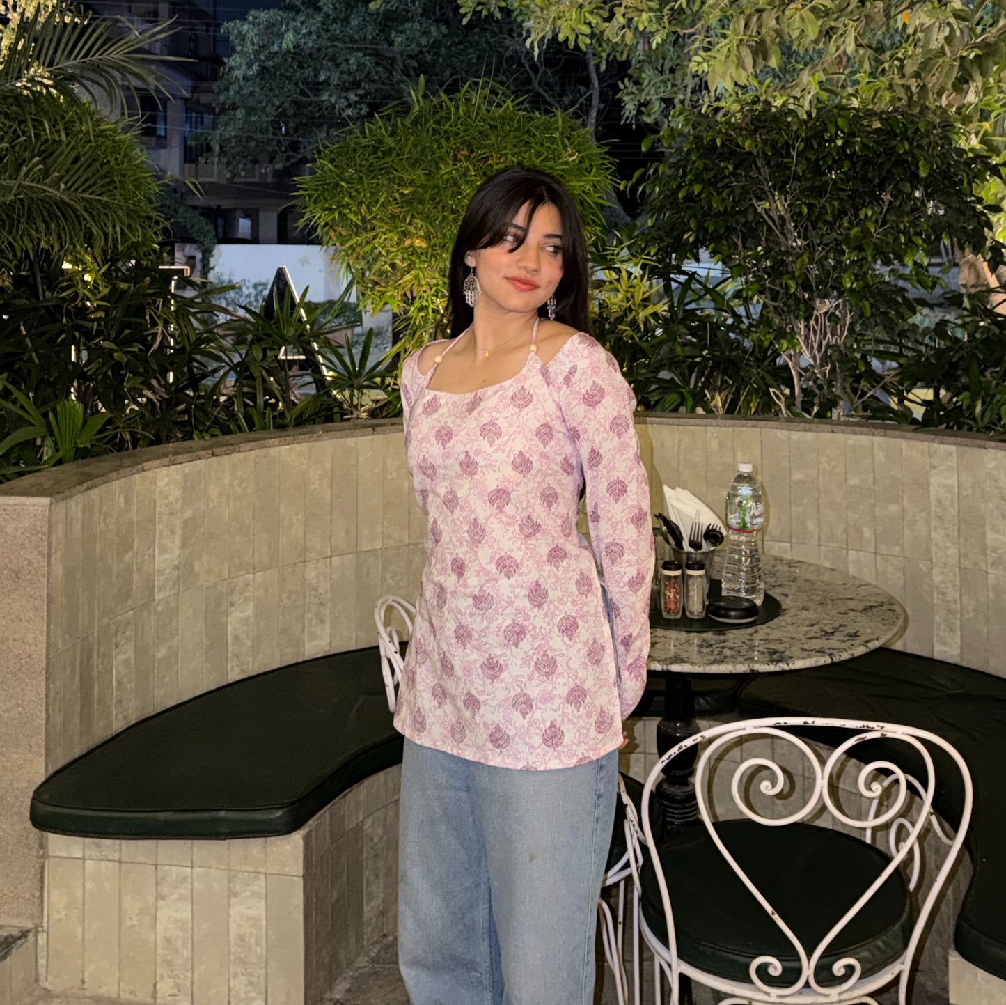 NAISHA - Beaded Tie Up Back Top