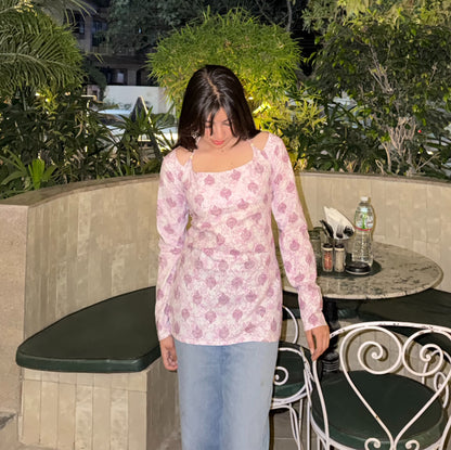NAISHA - Beaded Tie Up Back Top