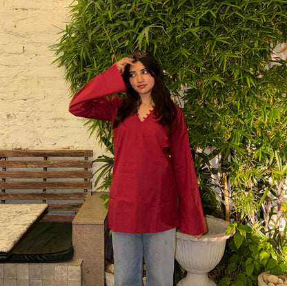 TINA - Solid Maroon Kurti