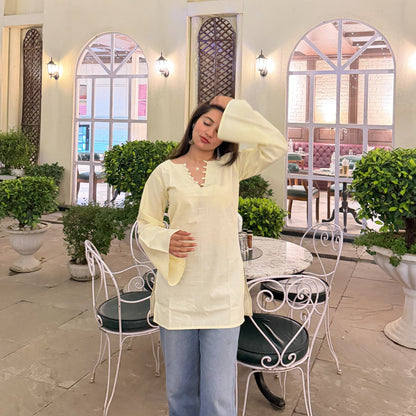 NAZM - Solid Cream Kurti