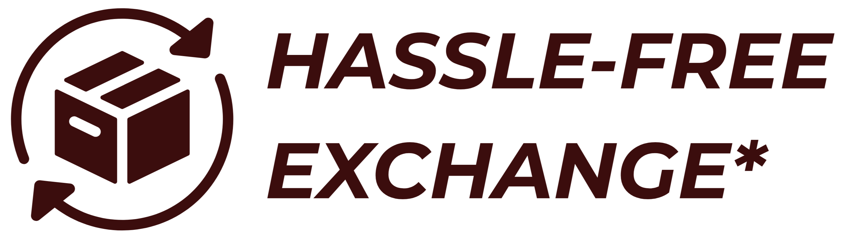Logo with a box icon and text 'Hassle-Free Exchange*' on a white background