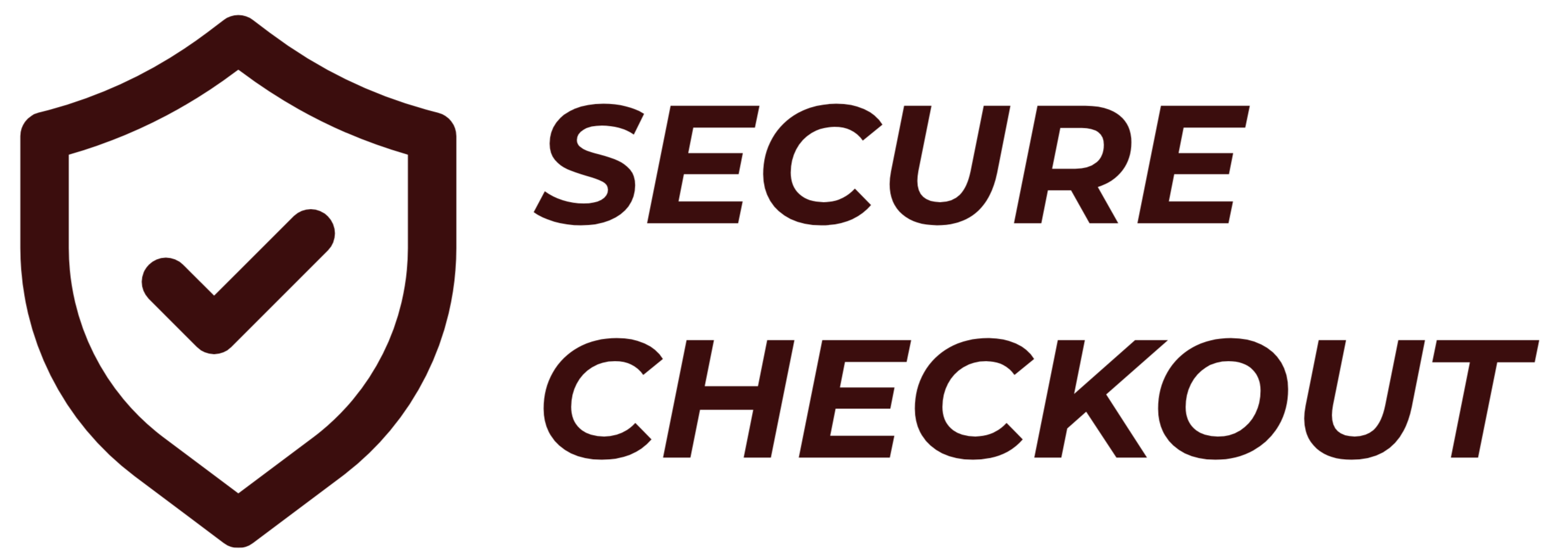 Logo with a shield and checkmark symbolizing secure checkout on a white background