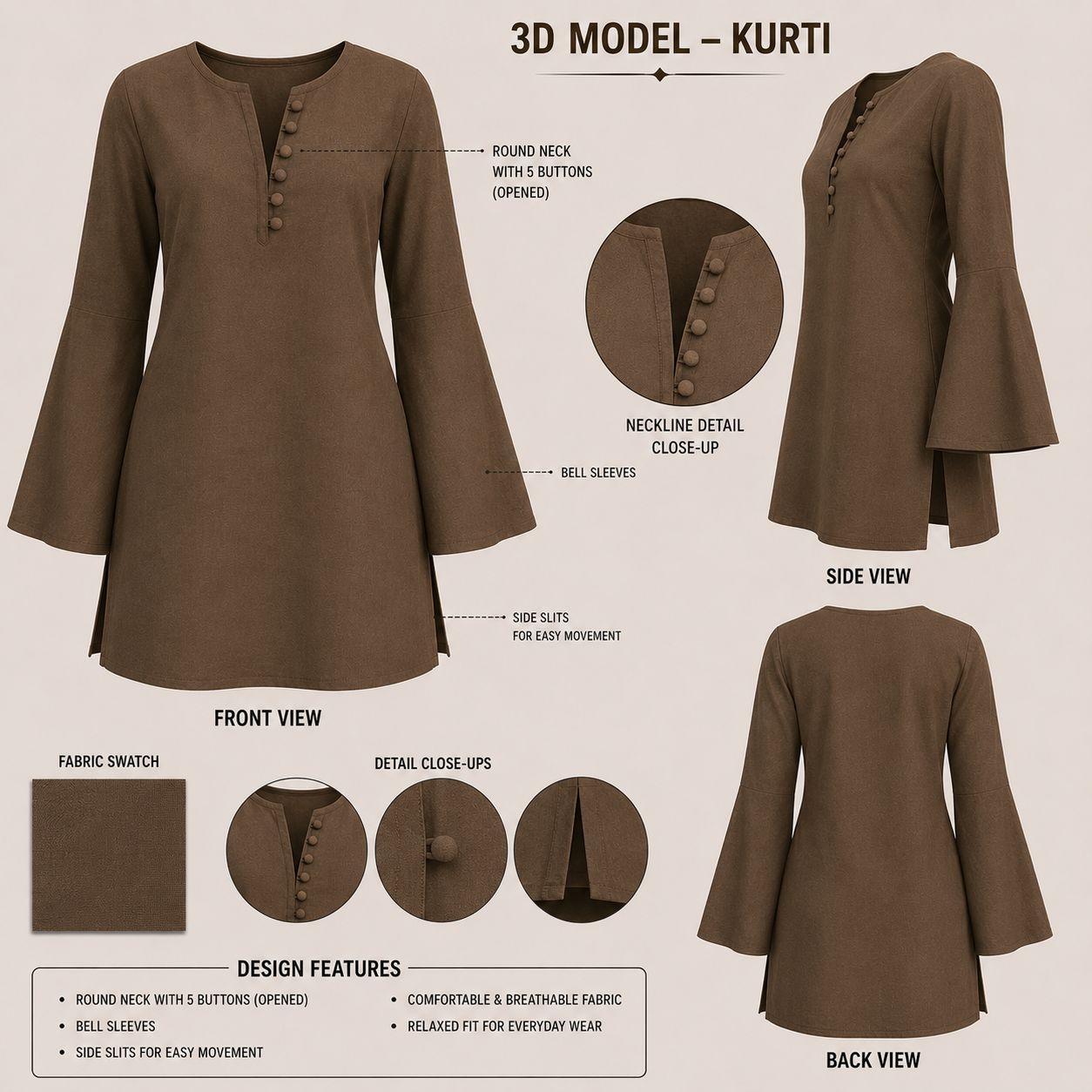 HEER - Solid Brown Kurti